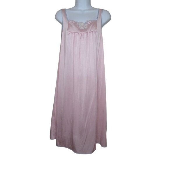 Vintage Vassarette Pink Embroidered Nightgown M Nylon Knee Length Sleeveless USA - Picture 7 of 11